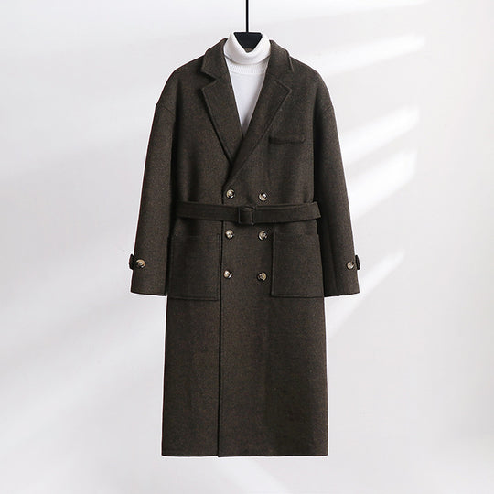 Herren Doppelreihiger Wollmix-Longcoat mit fallendem Revers und Pattentaschen Nord Taschen