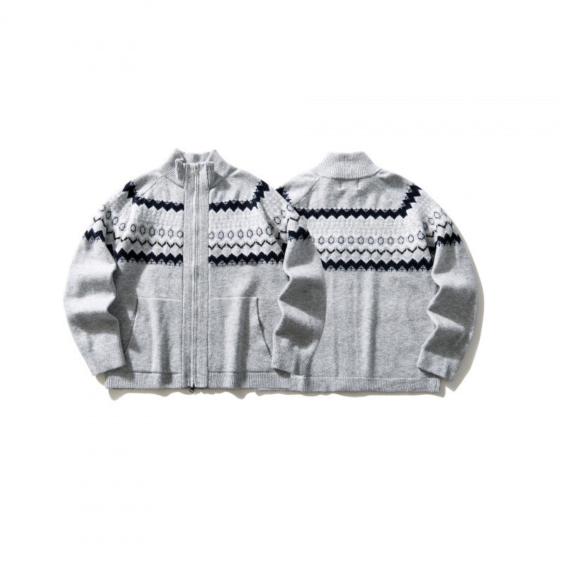 Unisex Norweger-Strickjacke mit durchgehendem Reißverschluss, Stehkragen und Eingrifftaschen Nord Taschen