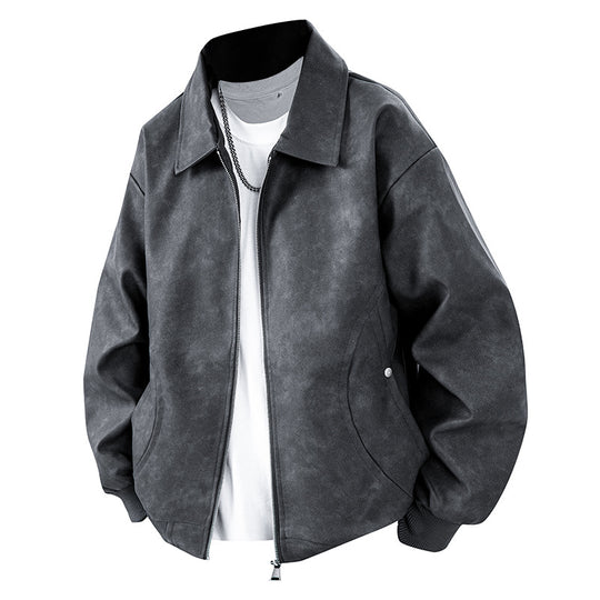 Herren Boxy Oversize-Überhemdjacke in Veloursleder-Optik mit Hemdkragen & Zwei-Wege-Reißverschluss Nord Taschen