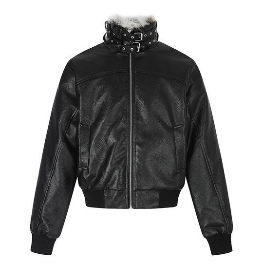 Damen taillierte Kurzjacke mit hohem Nackenriegel, Kunstfellbesatz und Rippbündchen Nord Taschen