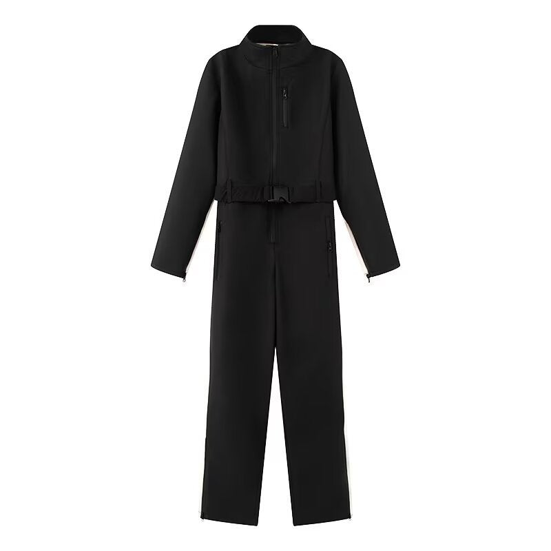 Damen Utility-Overall mit hohem Kragen, funktionalen Reißverschlüssen und Taillengürtel Nord Taschen