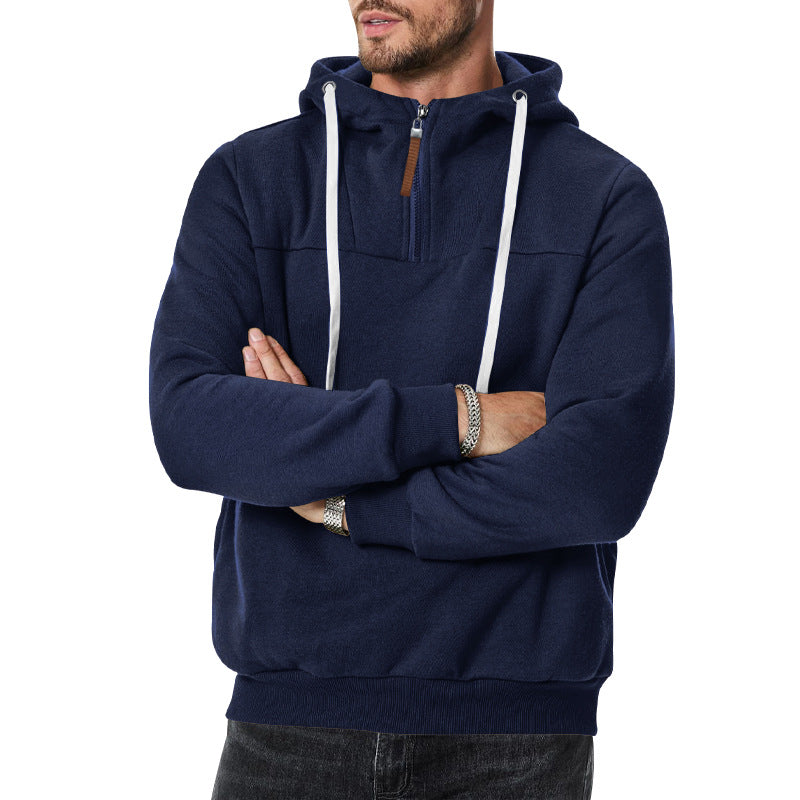 Herren Fleece-Halbzip-Hoodie mit Kapuze, Kordelzug und elastischen Bündchen Nord Taschen