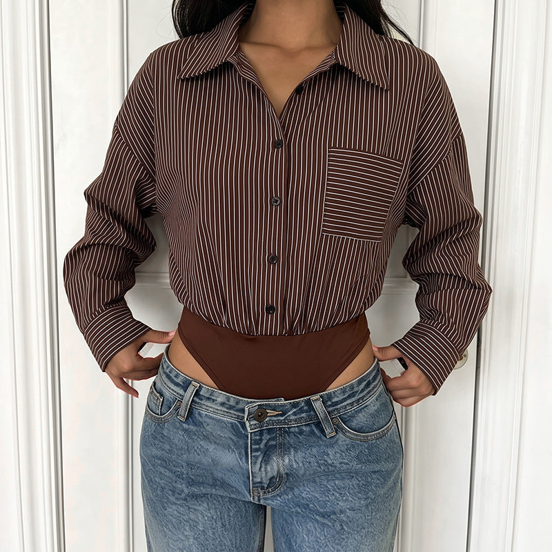 Damen Elegante Bluse mit tailliertem Schnitt und Streifen Nord Taschen