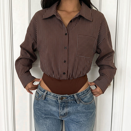 Damen Elegante Bluse mit tailliertem Schnitt und Streifen Nord Taschen