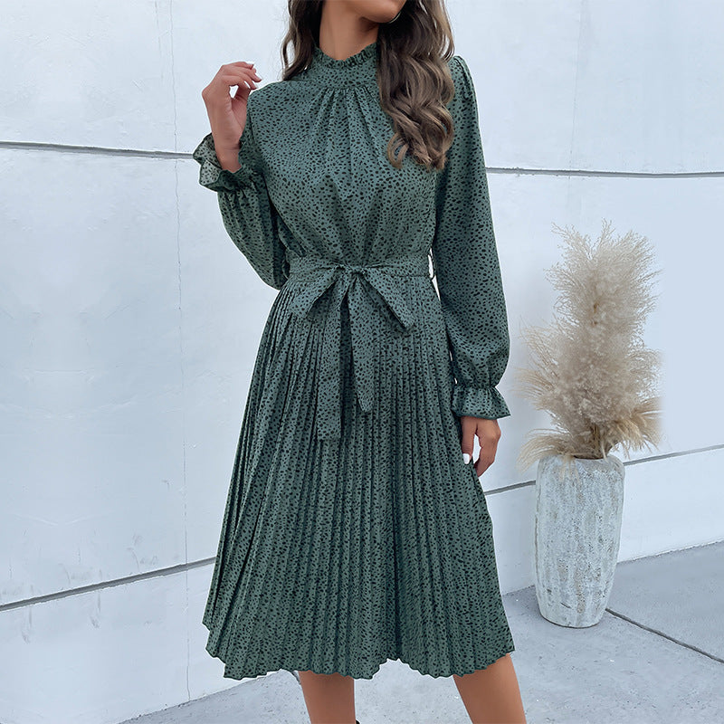 Damen Midikleid mit Stehkragen, geraffter Passe und Bindegürtel Nord Taschen