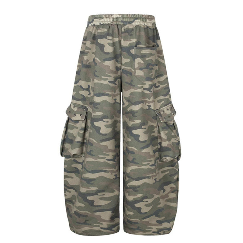 Damen Weite Cargohose im Camouflage-Design mit elastischem Bund und großen Taschen Nord Taschen