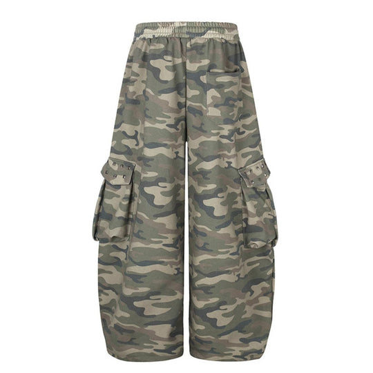 Damen Weite Cargohose im Camouflage-Design mit elastischem Bund und großen Taschen Nord Taschen