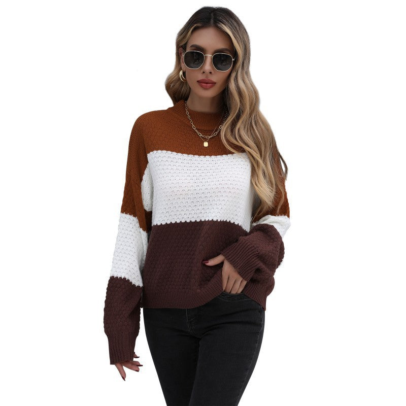 Damen Colorblock-Strickpullover mit grobem Strukturstrick und überschnittener Schulter Nord Taschen