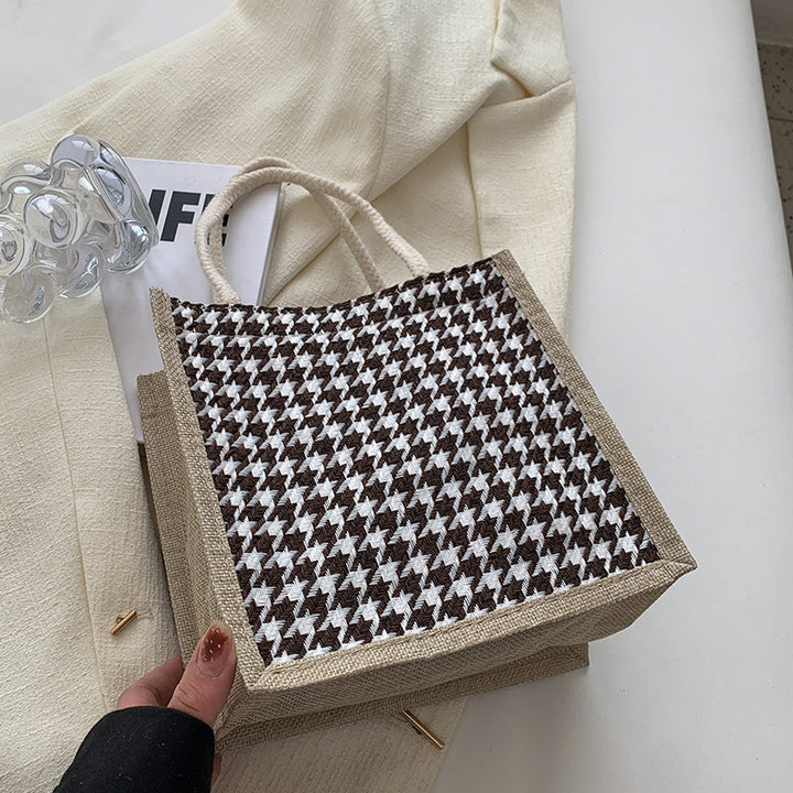 Damen Jute-Bag im klassischen Hahnentrittmuster Nord Taschen