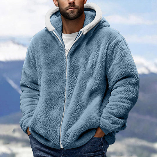 Herren Kuschelige Teddy-Fleece-Kapuzenjacke mit Reißverschluss und Oversize-Passform Nord Taschen