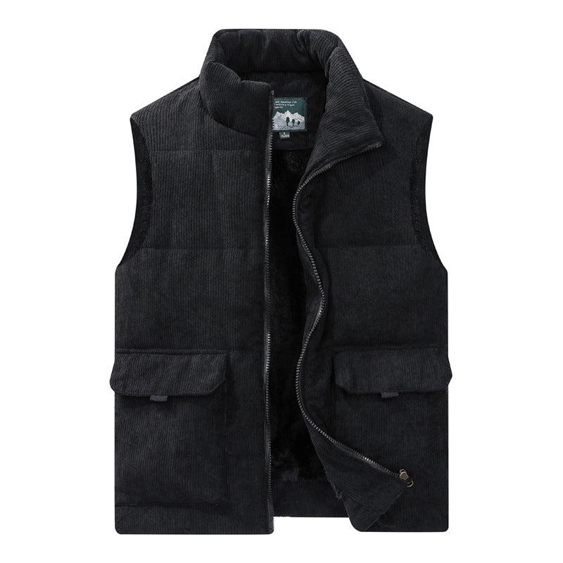 Herren Cord-Utility-Steppweste mit Teddyfutter, hohem Stehkragen und aufgesetzten Klappentaschen Nord Taschen