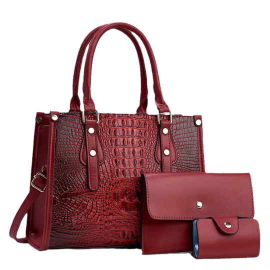 Damen elegante Handtasche im edlen Krokodil-Design mit abnehmbarer Clutch und praktischer Geldbörse Nord Taschen