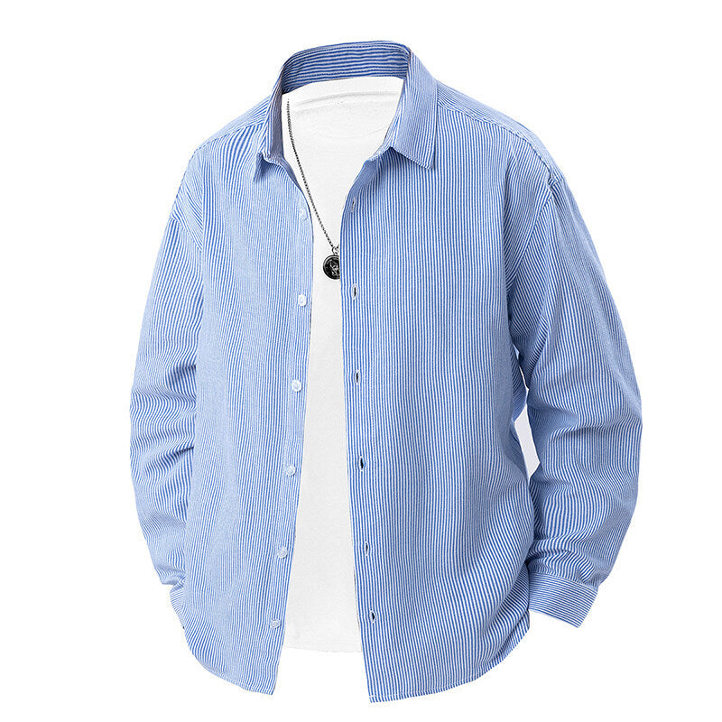 Herren gestreiftes Overshirt-Hemd mit lockerer Passform und Kentkragen Nord Taschen