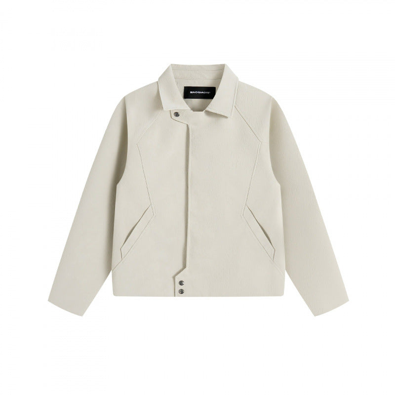 Unisex Kurzjacke im minimalistischen Veloursleder-Look mit verdeckter Frontblende und Hemdkragen Nord Taschen