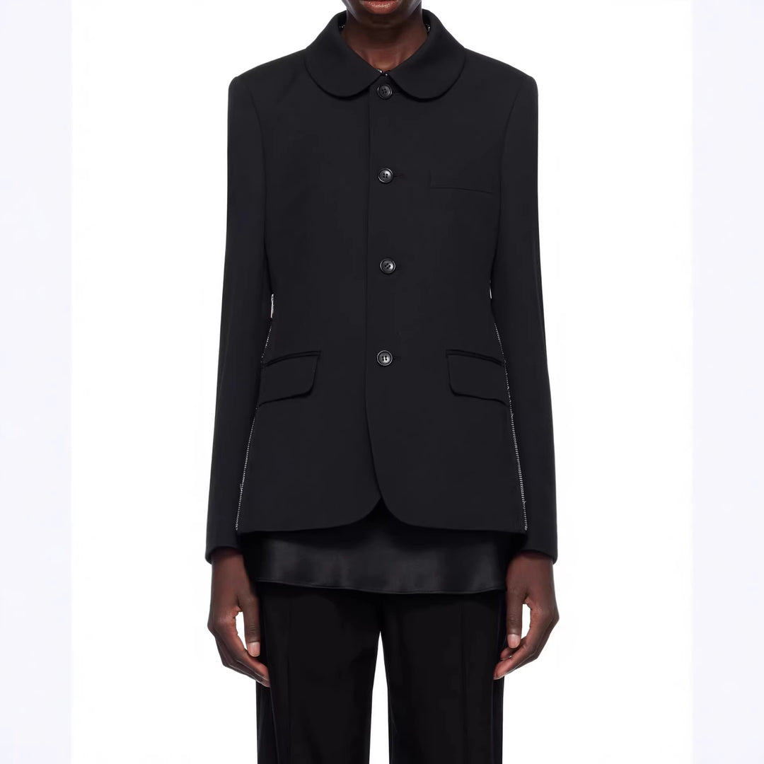 Damen Blazerjacke mit rundem Bubikragen, seitlichen Metallreißverschlüssen und Pattentaschen Nord Taschen