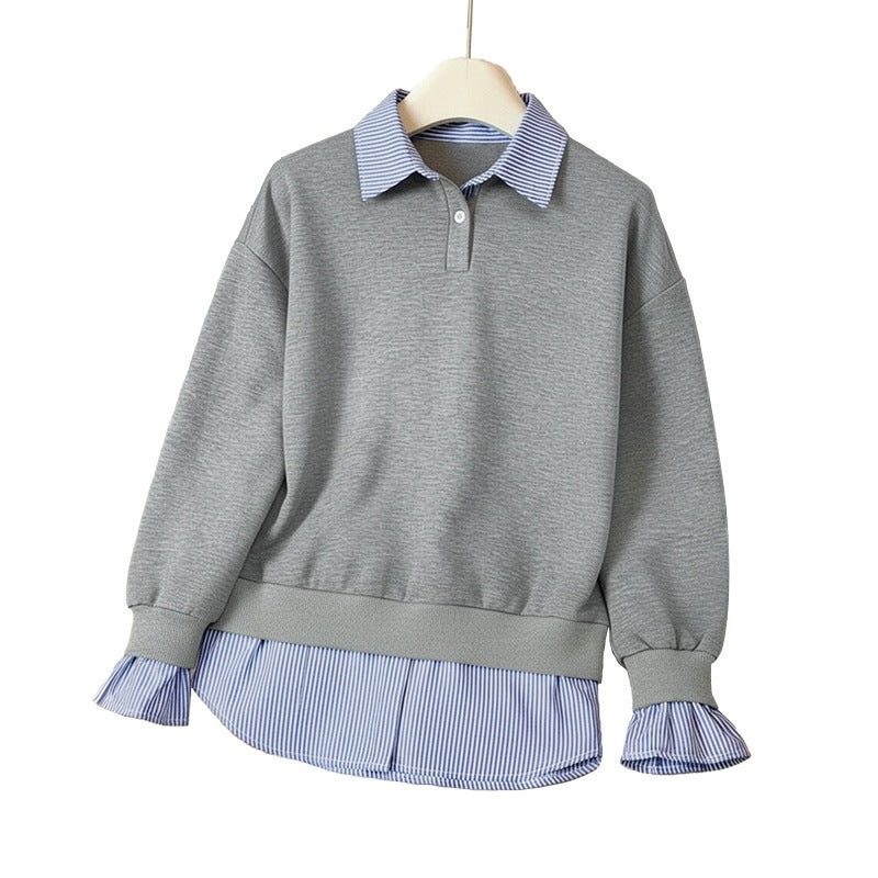 Damen Lässiger Pullover mit Hemdbluseneinsatz Nord Taschen