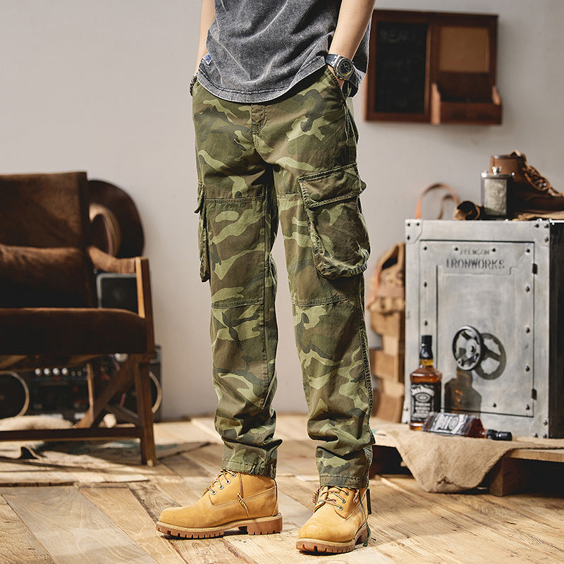 Herren Camouflage-Utility-Cargohose mit Mehrfachklappentaschen, Kniepaneelen und Kordelabschluss Nord Taschen