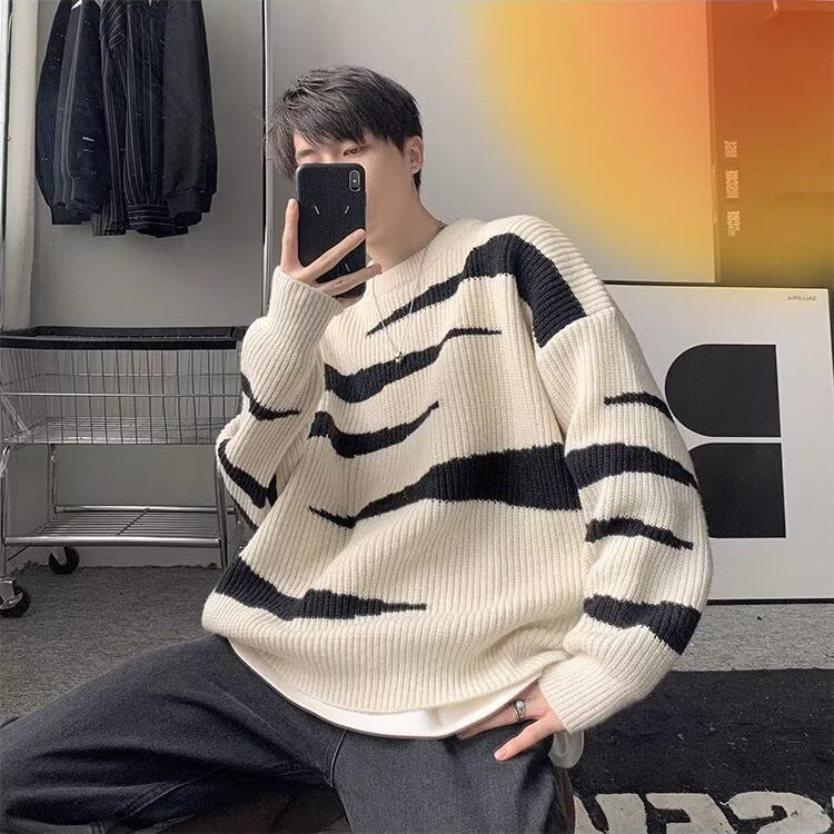 Herren Lässiger Grobstrickpullover mit Streifen Nord Taschen