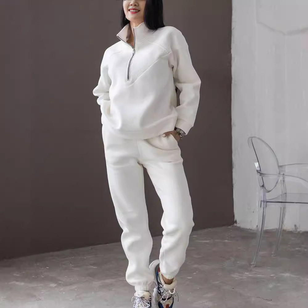 Damen Zweiteiliges Sweat-Loungewear-Set mit Troyer-Reißverschluss und elastischer Jogginghose Nord Taschen