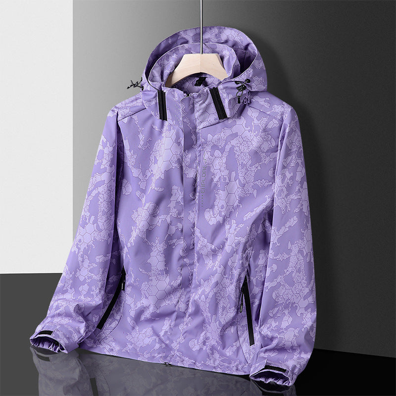 Herren leichter wasserdichter Softshell‑Hoodie mit Kapuze und Tarn‑Hex‑Alloverprint Nord Taschen