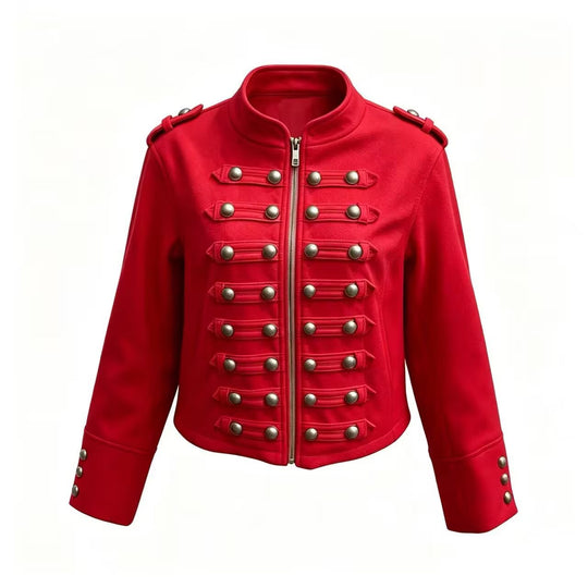 Damen Kurzjacke im Military‑Stil mit Stehkragen, Zierknopfleiste und Schulterklappen Nord Taschen