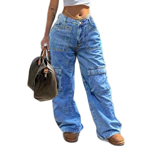 Damen Hochtaillierte Baggy-Cargo-Jeans im Utility-Look mit übergroßen Pattentaschen Nord Taschen