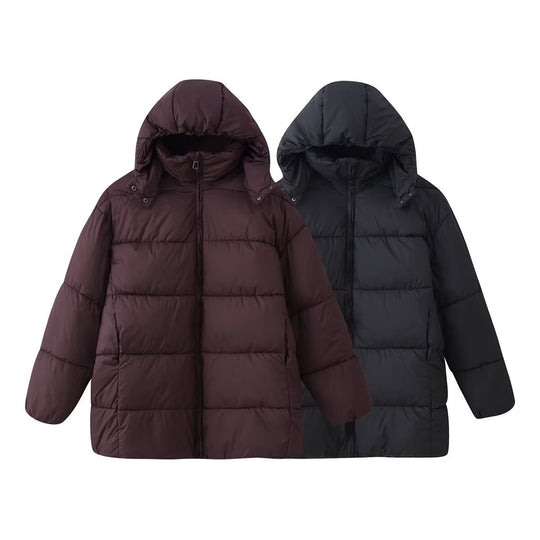 Damen Oversize-Steppmantel mit Kapuze und wattierter Thermofüllung Nord Taschen
