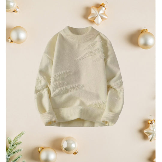 Damen Kurz geschnittener kuscheliger Strickpullover mit Fransen‑Einsätzen und Stehkragen Nord Taschen