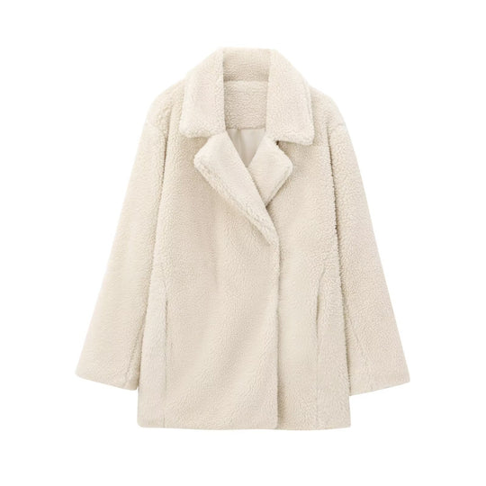Damen Oversize Teddy‑Mantel aus Kunstfell mit Reverskragen und kastiger Silhouette Nord Taschen