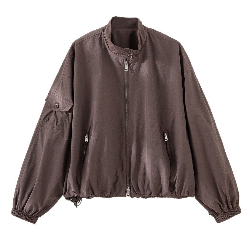 Damen Kurze technische Bomberjacke im Oversize‑Stil mit Ärmeltasche und Zwei‑Wege‑Reißverschluss Nord Taschen