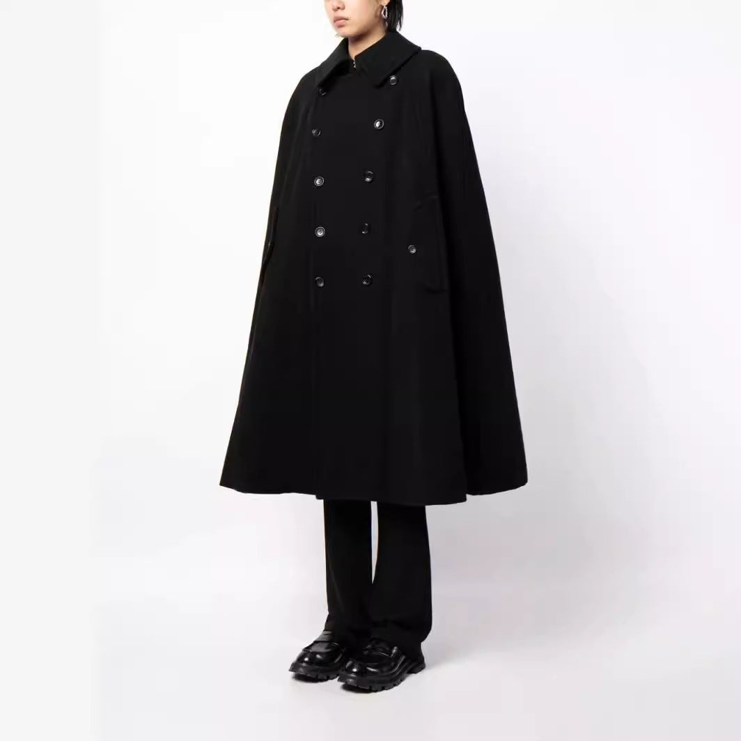 Herren zweireihiger Cape-Mantel aus Wollmix mit Umhangschnitt Nord Taschen
