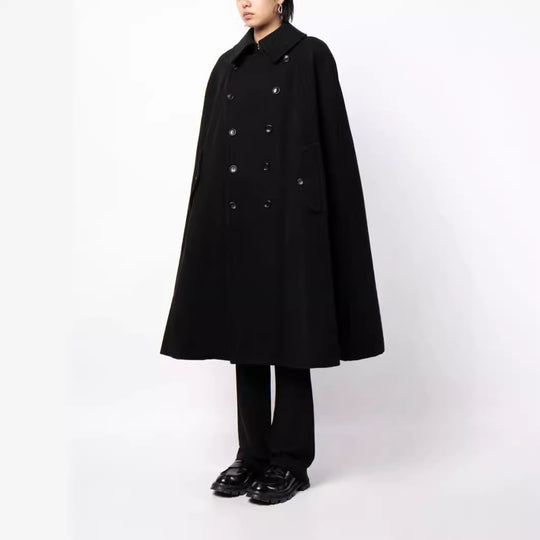Herren zweireihiger Cape-Mantel aus Wollmix mit Umhangschnitt Nord Taschen