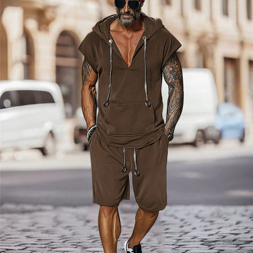Herren lässiges Freizeit-Set mit stylischem Kapuzen-T-Shirt und Shorts