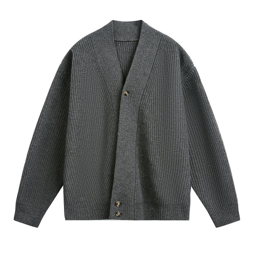 Unisex Oversize-Grobstrick-Cardigan mit Schalkragen, Rippenstruktur und asymmetrischer Knopfleiste Nord Taschen