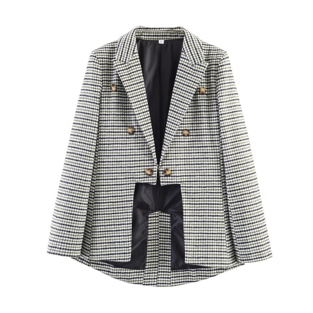 Damen Zweireihiger Hahnentritt-Blazer mit Schwalbenschwanz-Saum und Reverskragen Nord Taschen