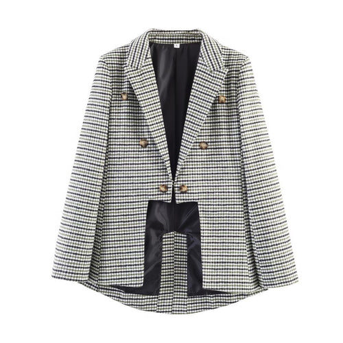 Damen Zweireihiger Hahnentritt-Blazer mit Schwalbenschwanz-Saum und Reverskragen Nord Taschen