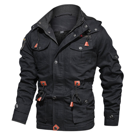 Herren Canvas-Parka im Military-Utility Stil mit Teddyfleece-Futter, Taillenzug und Multifunktions-Taschen Nord Taschen