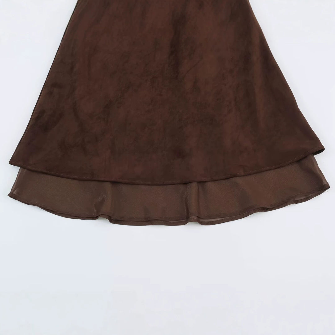 Damen A‑Linien Midirock mit Veloursoptik und Chiffon‑Volant Nord Taschen