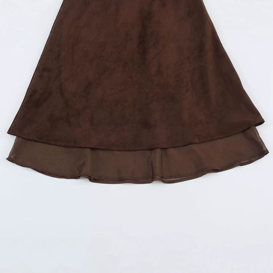 Damen A‑Linien Midirock mit Veloursoptik und Chiffon‑Volant Nord Taschen