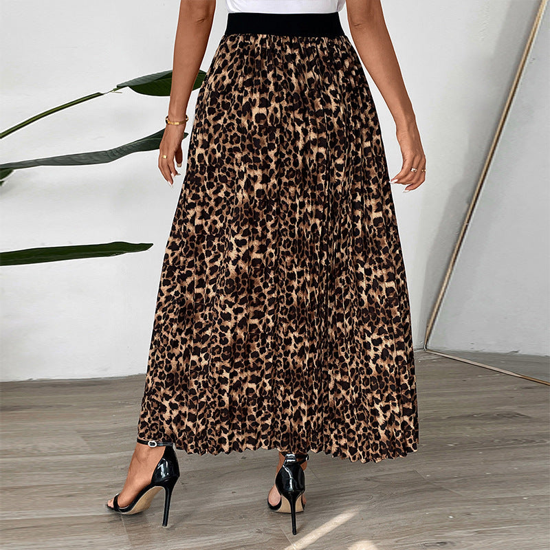 Damen Plissierter Maxirock mit Leopardenprint und elastischem Bund Nord Taschen