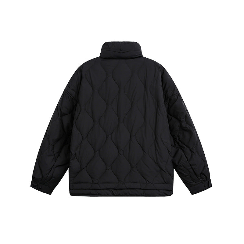 Damen Oversize gesteppte Jacke mit Stehkragen, Wellensteppung und Tunnelzug Nord Taschen
