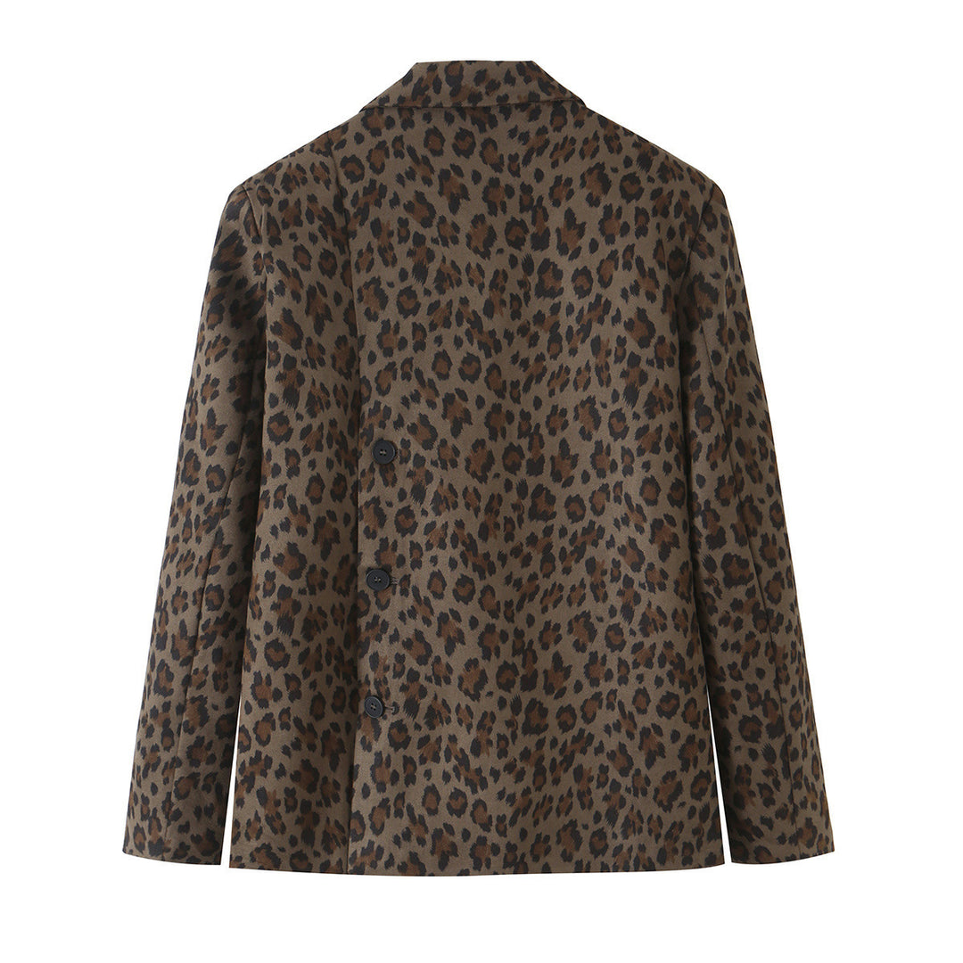 Damen Taillierter Blazer mit Leopardenprint, Reverskragen und Pattentaschen Nord Taschen