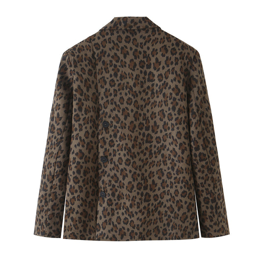 Damen Taillierter Blazer mit Leopardenprint, Reverskragen und Pattentaschen Nord Taschen