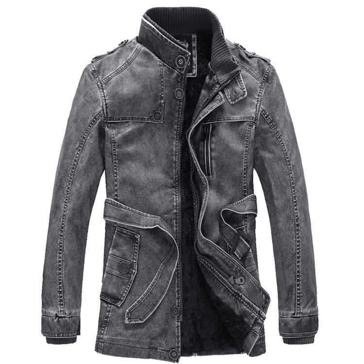 Herren Denim-Militärjacke mit Teddyfutter und Multifunktionstaschen Nord Taschen