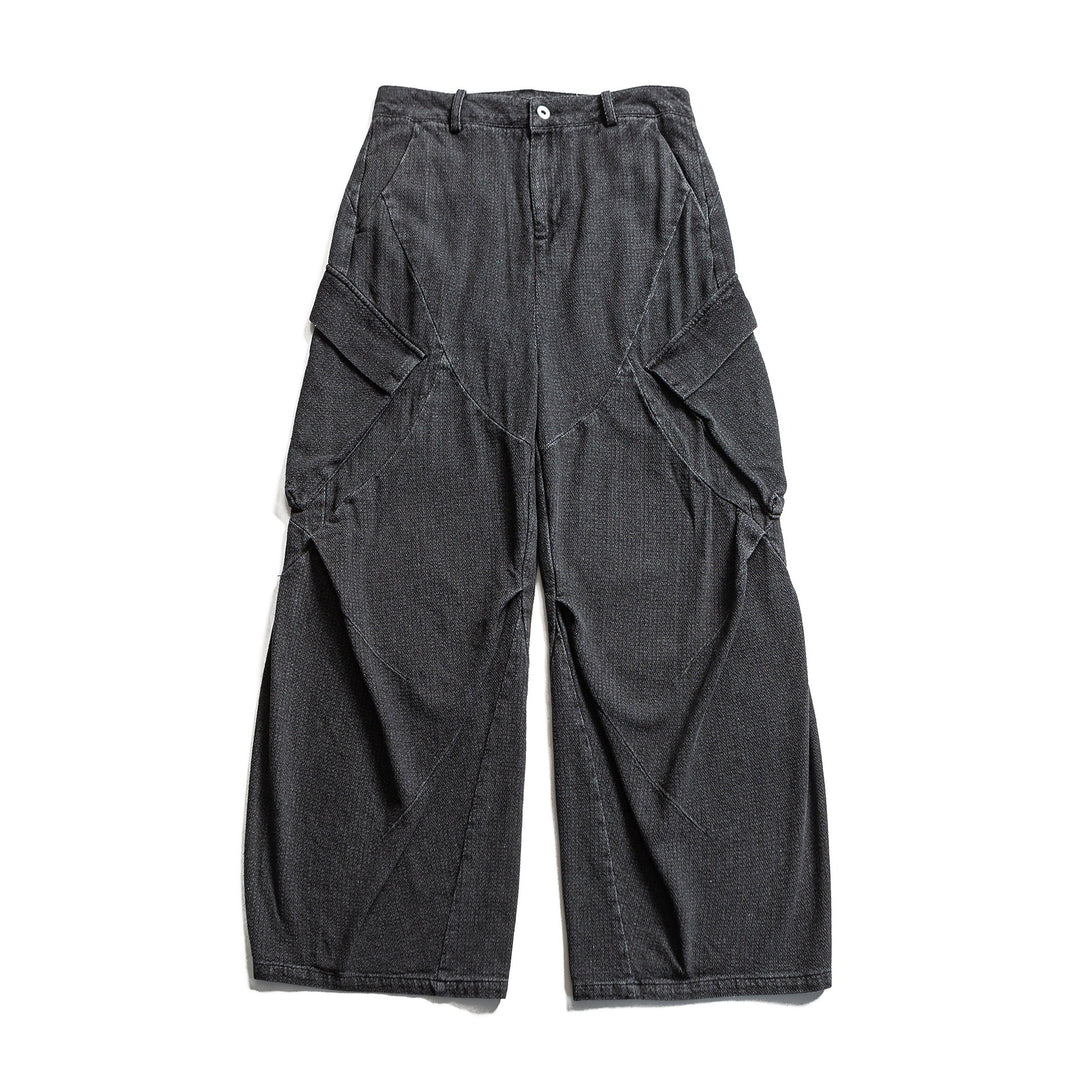 Damen Weite Cargo-Jeanshose mit hoher Taille, markanten Teilnähten und dekorativen Taschen Nord Taschen