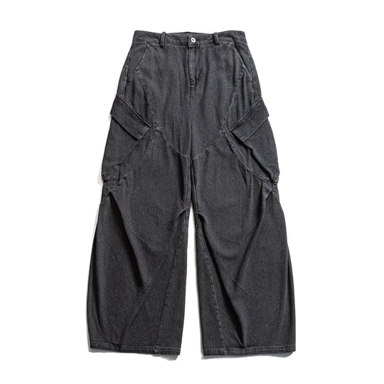 Damen Weite Cargo-Jeanshose mit hoher Taille, markanten Teilnähten und dekorativen Taschen Nord Taschen