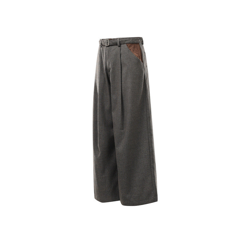 Damen Weite High Waist Culotte-Hose mit Gürtel und Kontrasttaschen Nord Taschen