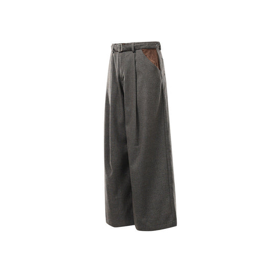 Damen Weite High Waist Culotte-Hose mit Gürtel und Kontrasttaschen Nord Taschen