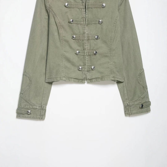 Damen 10+ taillierte Cropped Militärjacke im Vintage‑Look mit dekorativer Metallknopfleiste Nord Taschen