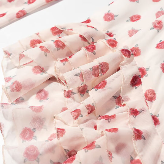Damen Fließende Chiffonbluse mit floralem Print, tiefem V-Ausschnitt und Volantstufen Nord Taschen